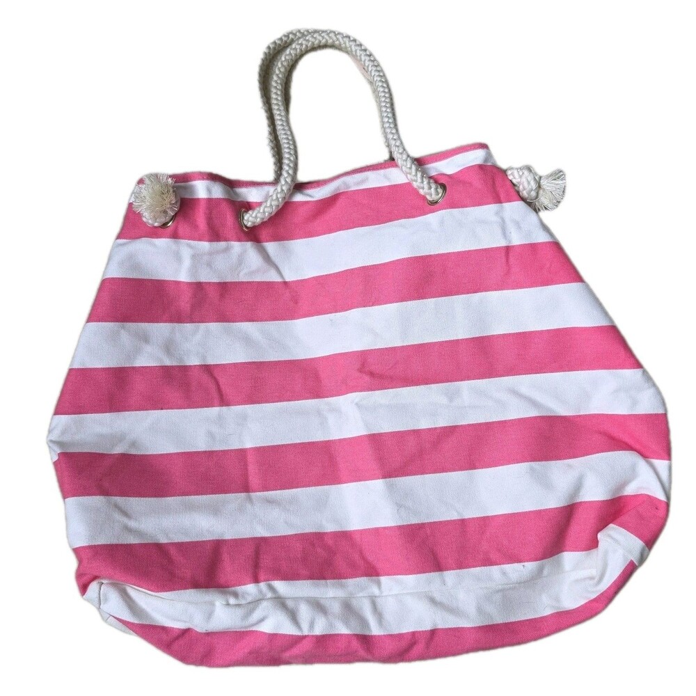 NEW Victorias Secret Striped Huge Pink And White Canvas Tote Bag Shopping Beach - Picture 8 of 10